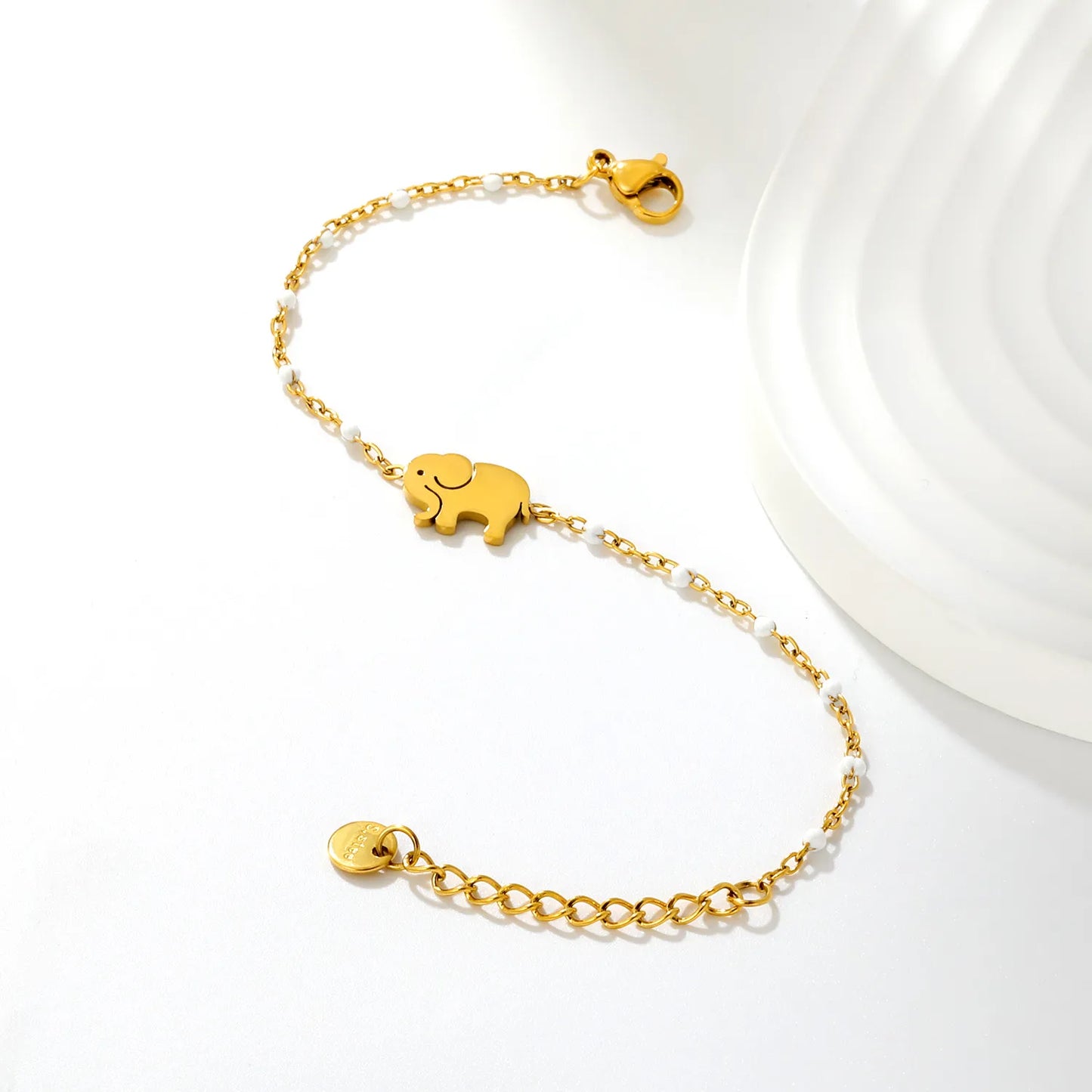 Wholesale Elephant Charm Enamel Station Bracelet | Black/White/Red Beads