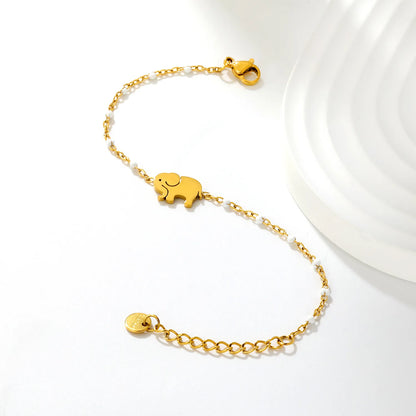 Wholesale Elephant Charm Enamel Station Bracelet | Black/White/Red Beads