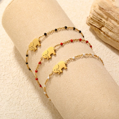 Wholesale Elephant Charm Enamel Station Bracelet | Black/White/Red Beads
