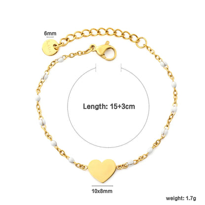 Solid Heart Enamel Station Bracelet | White/Red/Black Enamel Beads | 18K Gold Plated Stainless Steel Dainty Bracelet Wholesale