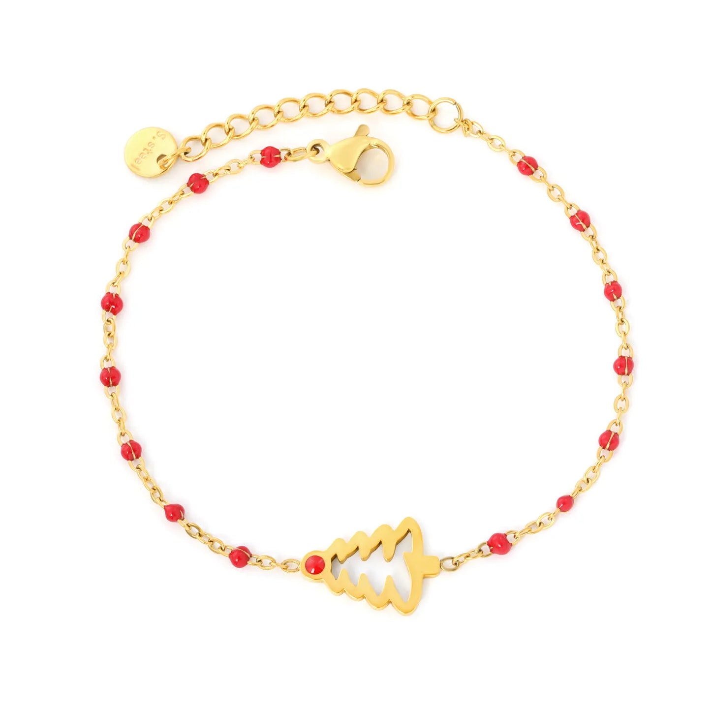 Wholesale Christmas Tree Enamel Station Bracelet | 18K Gold Plated | Two Color Options