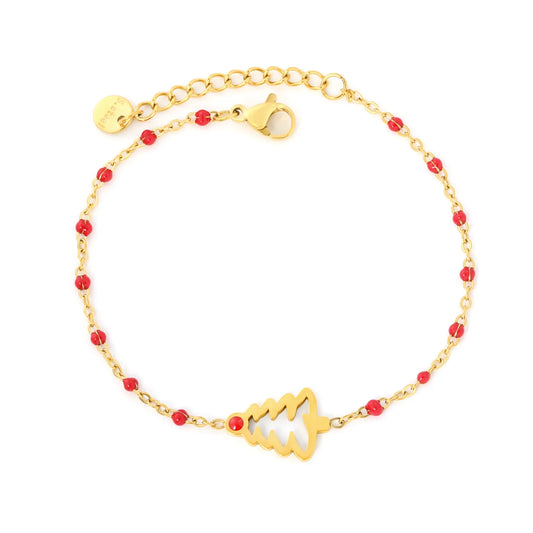 Wholesale Christmas Tree Enamel Station Bracelet | 18K Gold Plated | Two Color Options