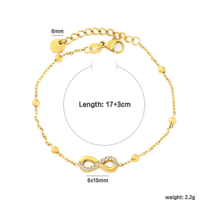 CZ‑Pavé Infinity Symbol Beaded Station Bracelet | 18K Gold Plated Stainless Steel Dainty Bracelet for Wholesale