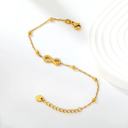 CZ‑Pavé Infinity Symbol Beaded Station Bracelet | 18K Gold Plated Stainless Steel Dainty Bracelet for Wholesale