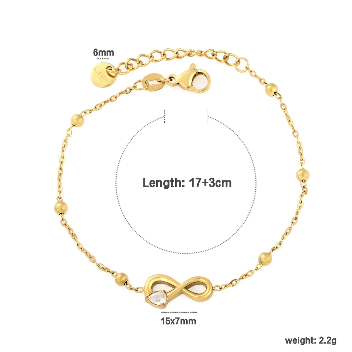 Dainty CZ Infinity Symbol Beaded Station Chain Bracelet | Bulk Order MOQ 12