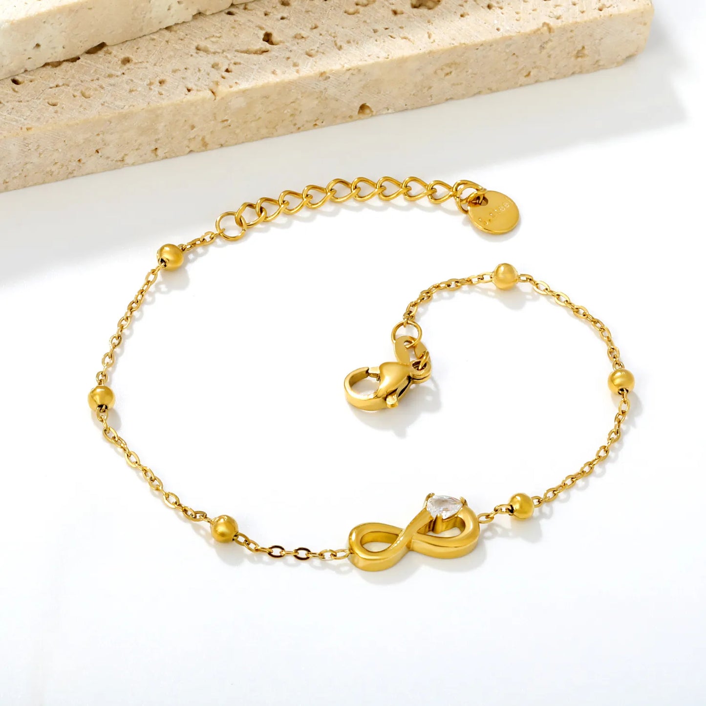 Dainty CZ Infinity Symbol Beaded Station Chain Bracelet | Bulk Order MOQ 12