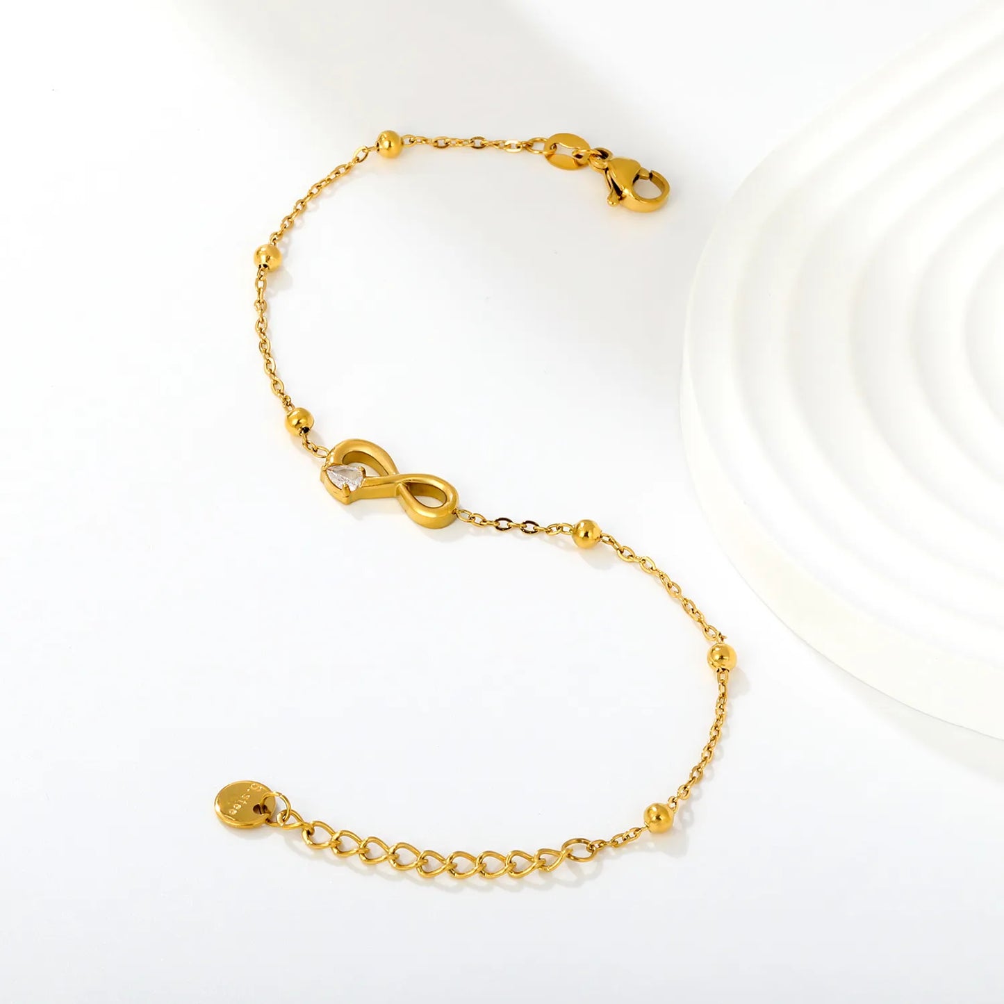 Dainty CZ Infinity Symbol Beaded Station Chain Bracelet | Bulk Order MOQ 12