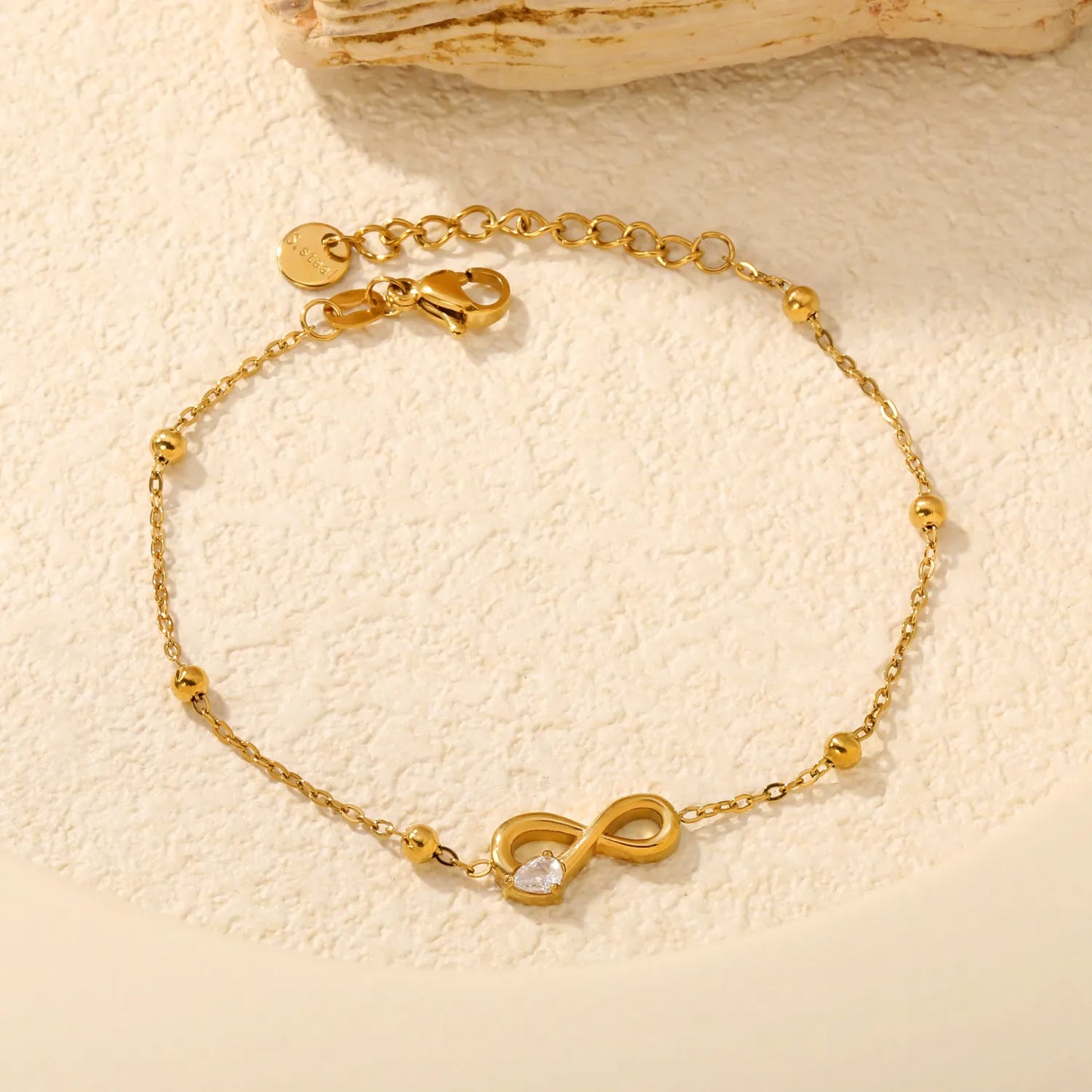 Dainty CZ Infinity Symbol Beaded Station Chain Bracelet | Bulk Order MOQ 12