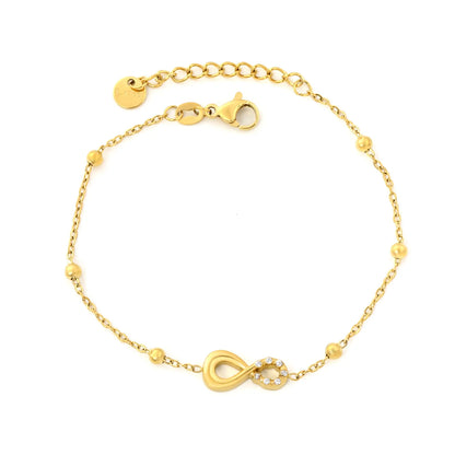 Half Pavé CZ Infinity Symbol Beaded Station Bracelet | Dainty Bracelet Wholesale MOQ 12