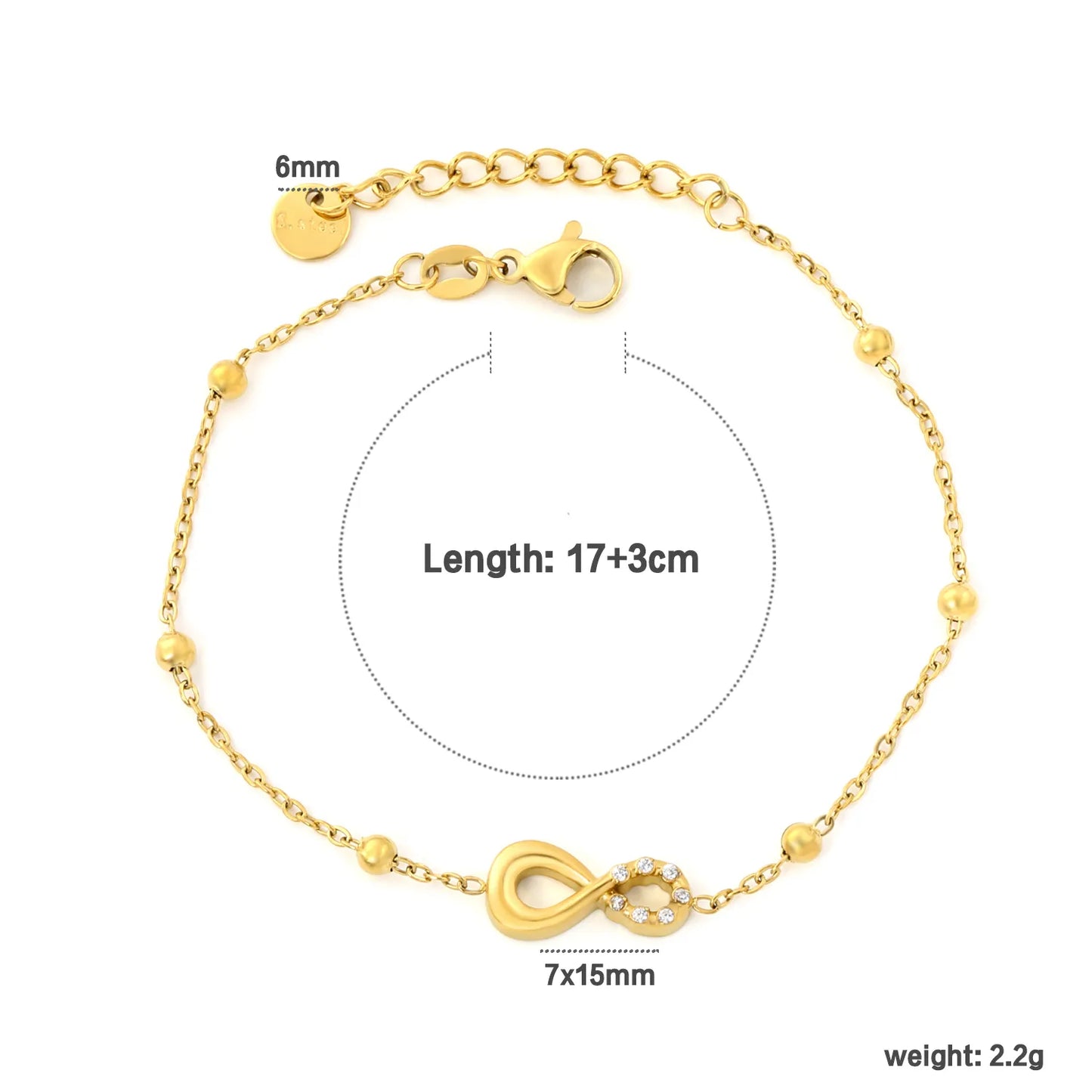 Half Pavé CZ Infinity Symbol Beaded Station Bracelet | Dainty Bracelet Wholesale MOQ 12