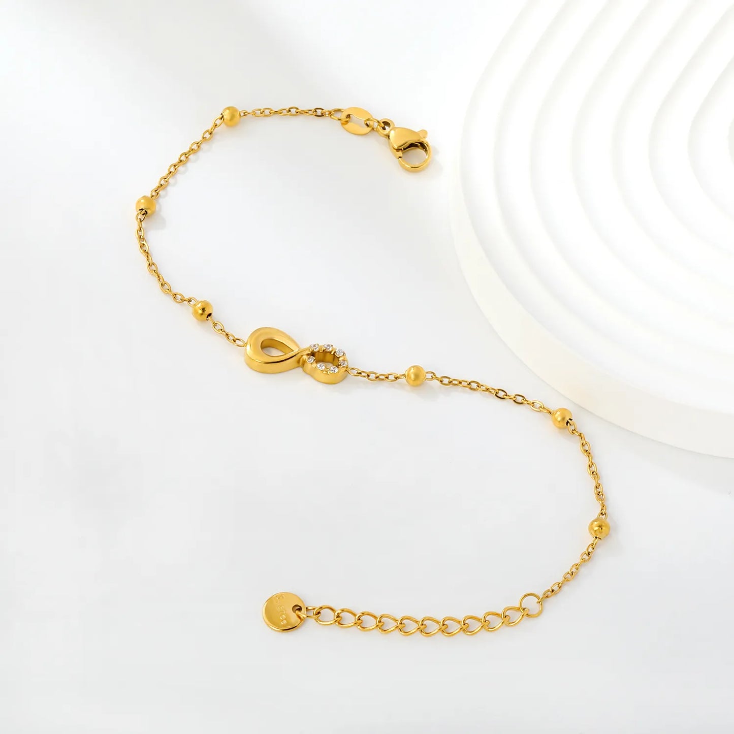 Half Pavé CZ Infinity Symbol Beaded Station Bracelet | Dainty Bracelet Wholesale MOQ 12