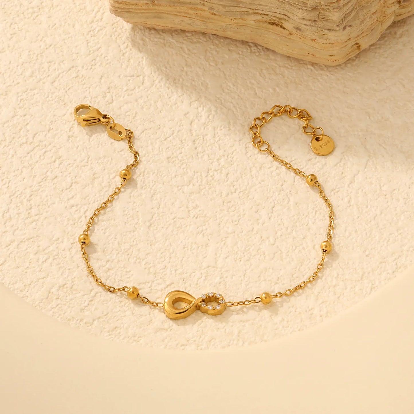Half Pavé CZ Infinity Symbol Beaded Station Bracelet | Dainty Bracelet Wholesale MOQ 12