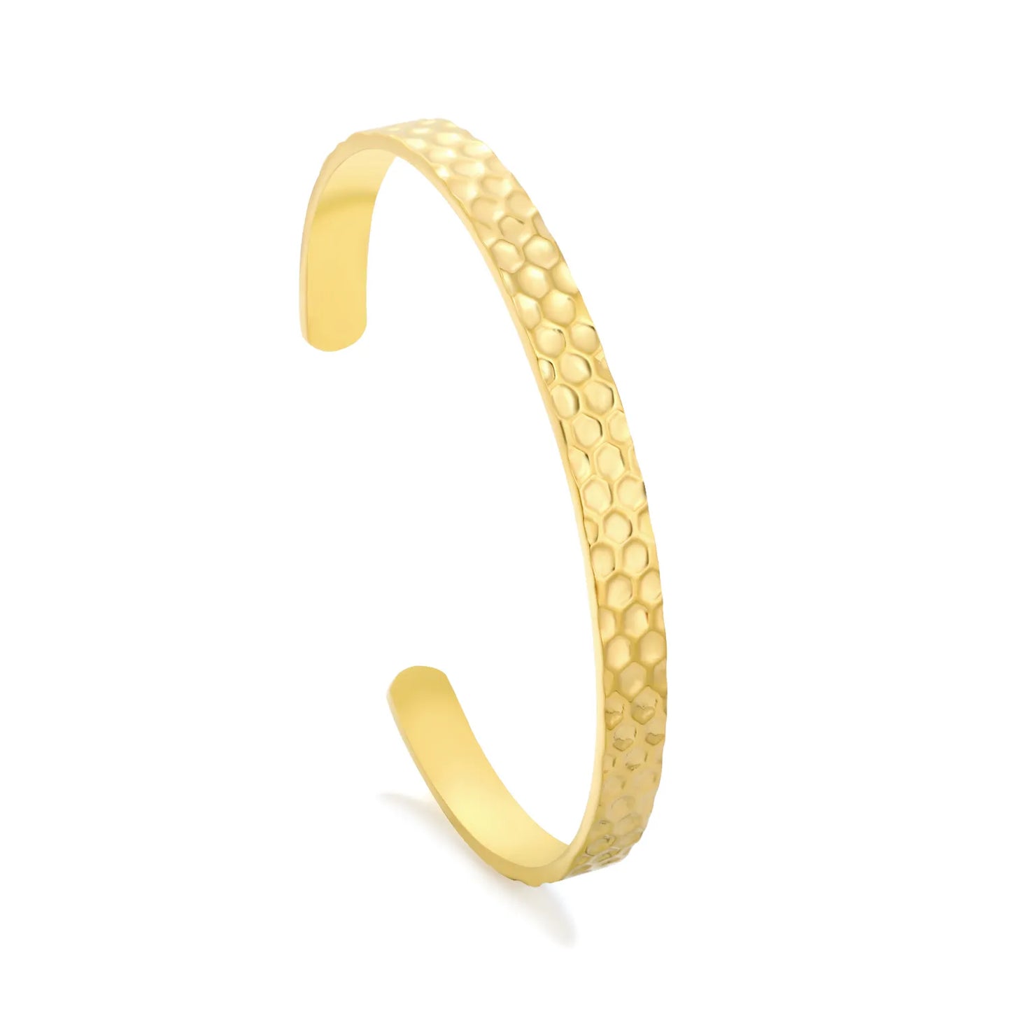 Minimalist Stackable Hammered Textured Open Cuff Bangle | 18K Gold Plated Stainless Jewelry for Bulk Order