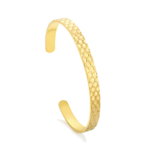Minimalist Stackable Hammered Textured Open Cuff Bangle | 18K Gold Plated Stainless Jewelry for Bulk Order
