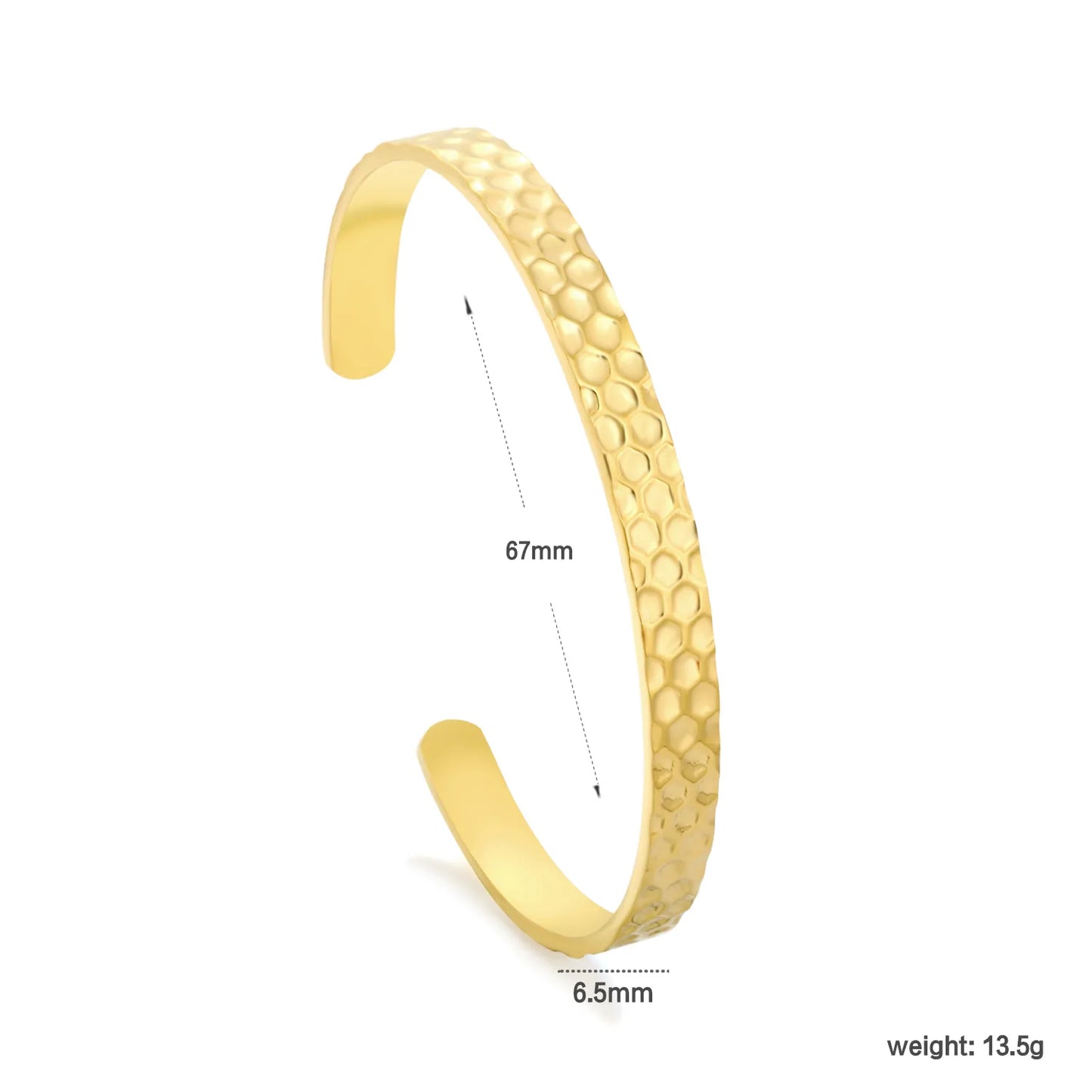 Minimalist Stackable Hammered Textured Open Cuff Bangle | 18K Gold Plated Stainless Jewelry for Bulk Order