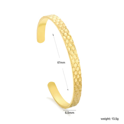 Minimalist Stackable Hammered Textured Open Cuff Bangle | 18K Gold Plated Stainless Jewelry for Bulk Order