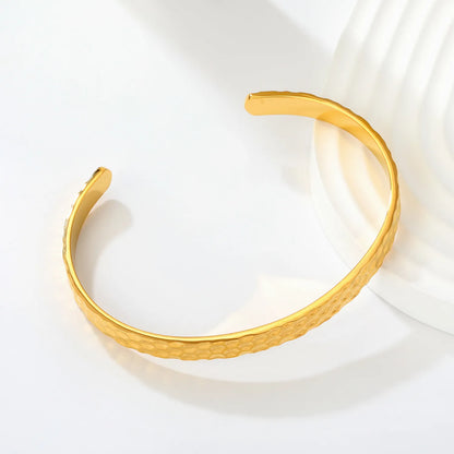 Minimalist Stackable Hammered Textured Open Cuff Bangle | 18K Gold Plated Stainless Jewelry for Bulk Order