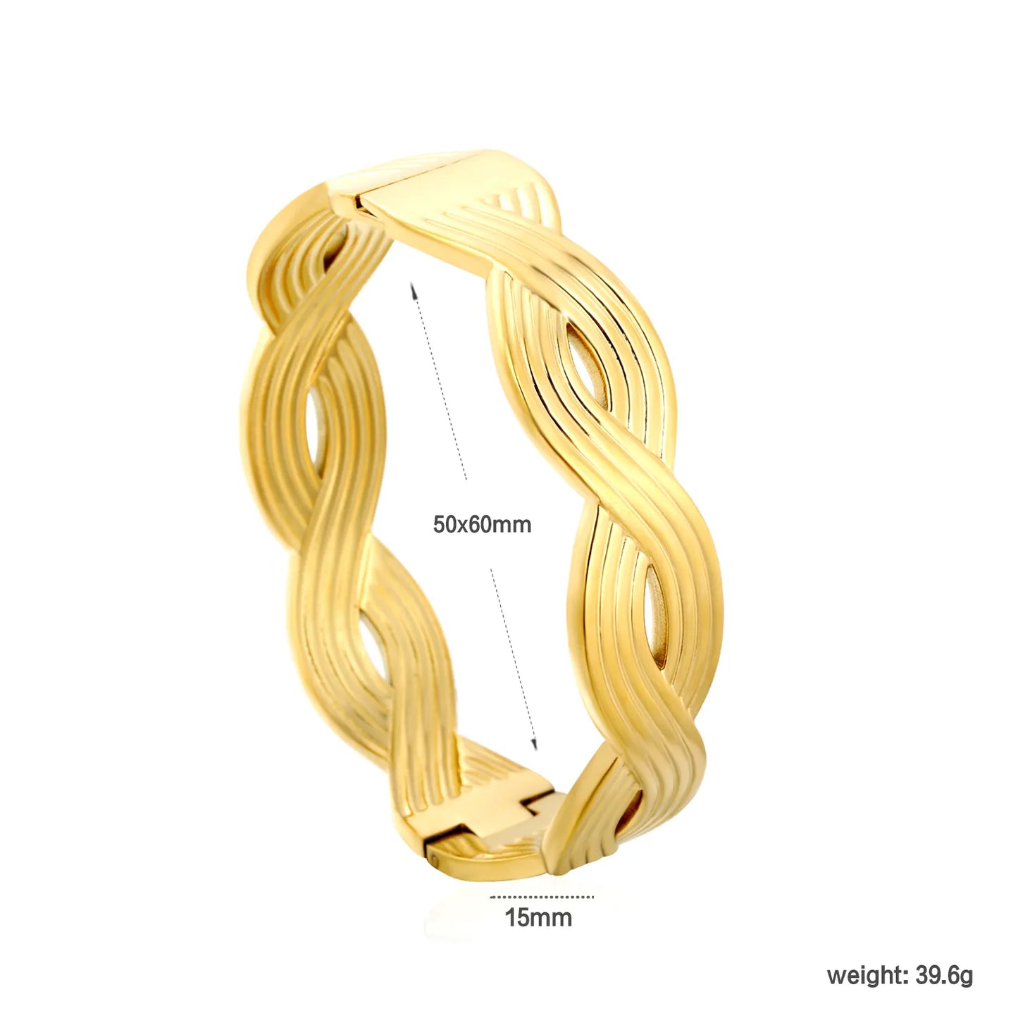 Twisted‑Ribbed Intertwined Hinged Bangle | 18K Gold Plated Stainless Steel | Chunky Statement Bracelet Wholesale