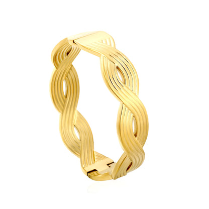 Twisted‑Ribbed Intertwined Hinged Bangle | 18K Gold Plated Stainless Steel | Chunky Statement Bracelet Wholesale