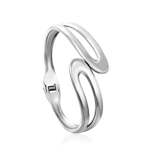 Sculptural Double Curved Spring‑Hinge Cuff Bangle | Two Colors Options | MOQ 12
