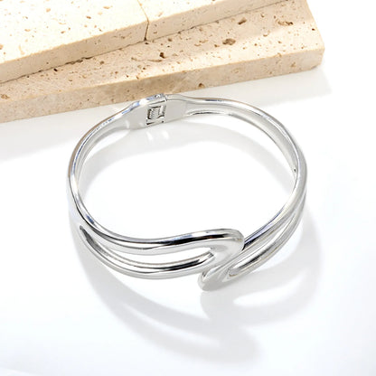 Sculptural Double Curved Spring‑Hinge Cuff Bangle | Two Colors Options | MOQ 12