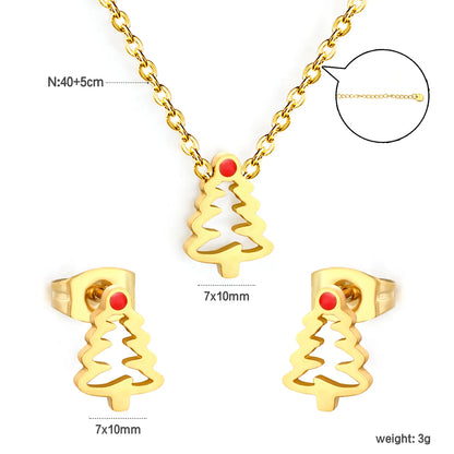 Cut‑Out Christmas Tree Jewelry Set | Enamel Necklace & Stud Earrings | 18K Gold Plated Stainless Steel Jewelry for Wholesale
