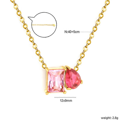 Colorful CZ Dainty Mixed‑Shape Two‑Stone Pendant Necklace | 18K Gold Plated Stainless Steel  | MOQ 12