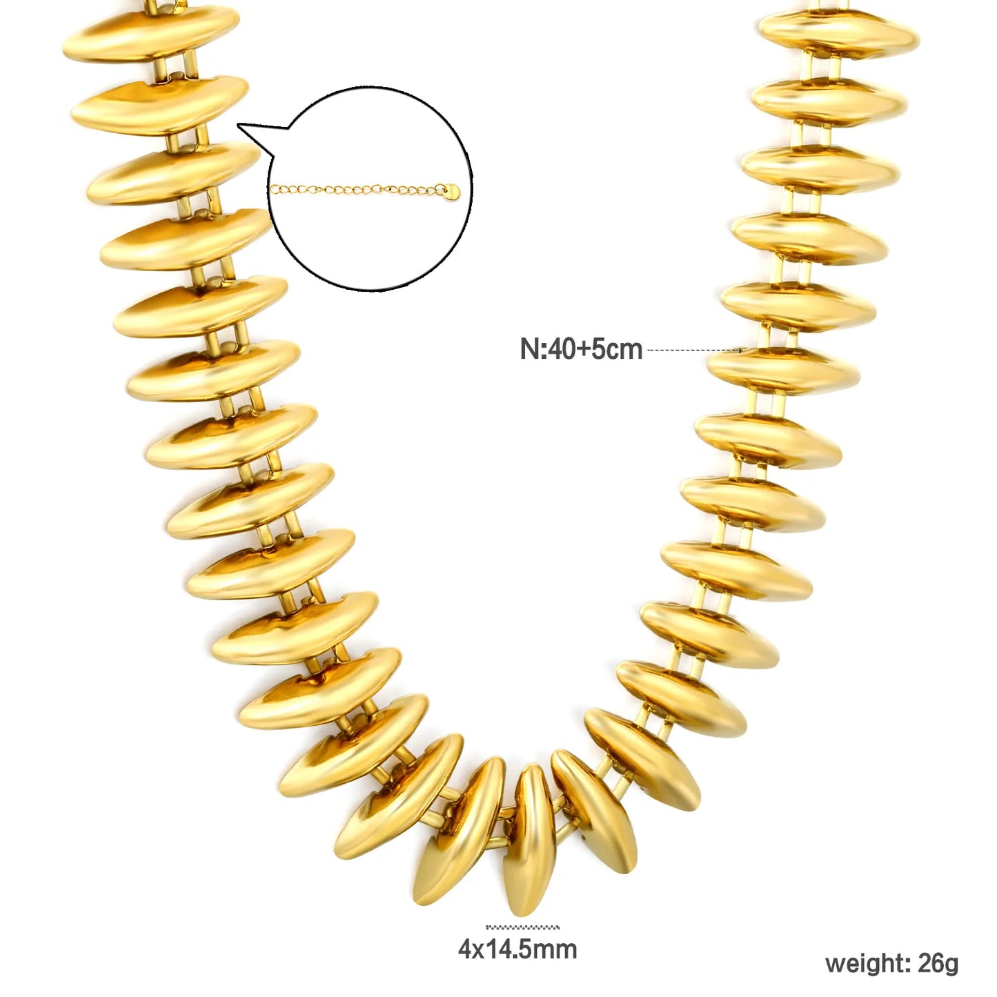 Flat Disc Pebble Beaded Statement Necklace | 18K Gold Plated Stainless Steel Necklace for Wholesale