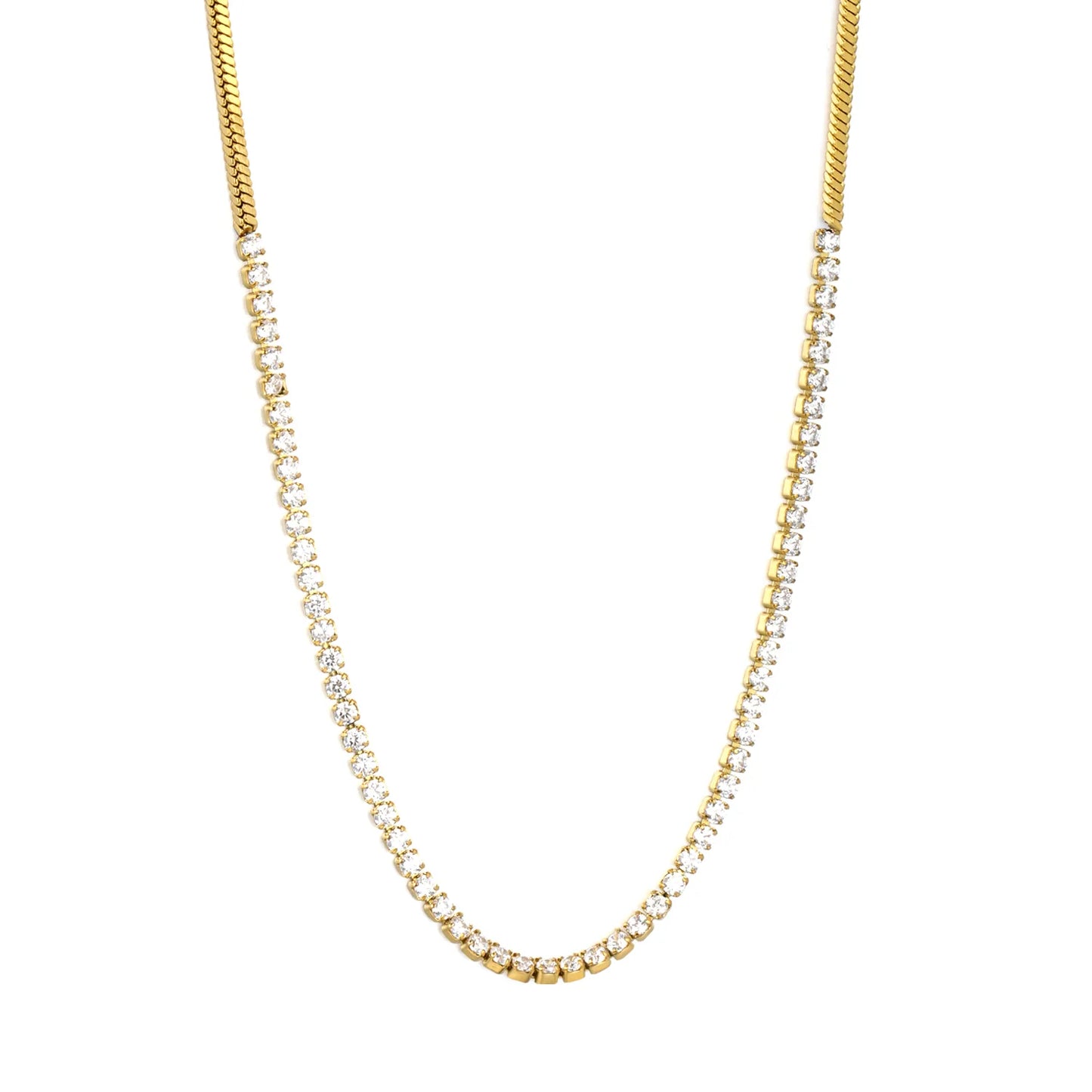 Snake Chain Spliced CZ Tennis Necklace | 18K Gold Plated Stainless Steel Dainty Choker for Wholesale