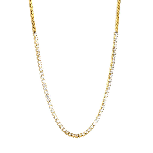 Snake Chain Spliced CZ Tennis Necklace | 18K Gold Plated Stainless Steel Dainty Choker for Wholesale