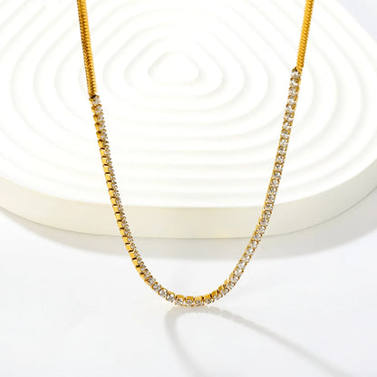 Snake Chain Spliced CZ Tennis Necklace | 18K Gold Plated Stainless Steel Dainty Choker for Wholesale