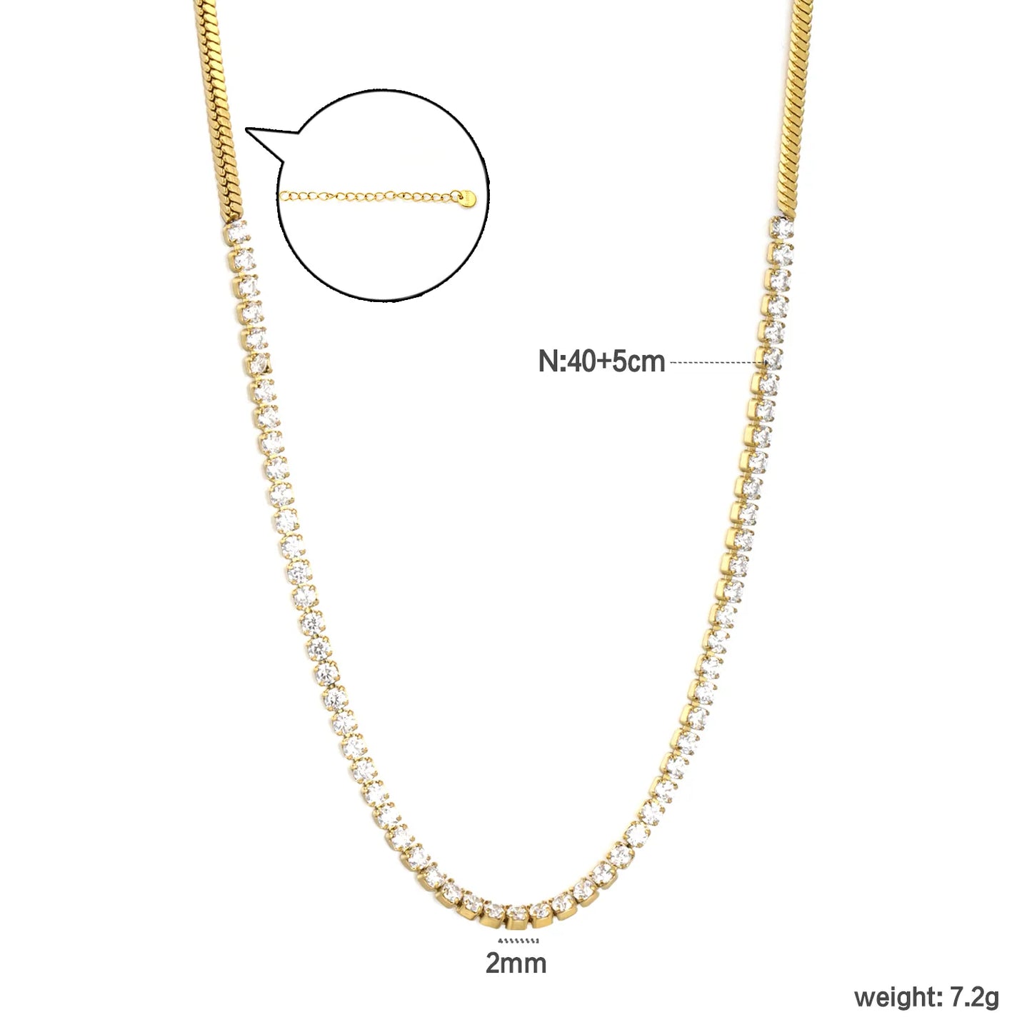 Snake Chain Spliced CZ Tennis Necklace | 18K Gold Plated Stainless Steel Dainty Choker for Wholesale