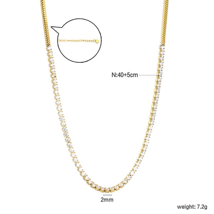 Snake Chain Spliced CZ Tennis Necklace | 18K Gold Plated Stainless Steel Dainty Choker for Wholesale