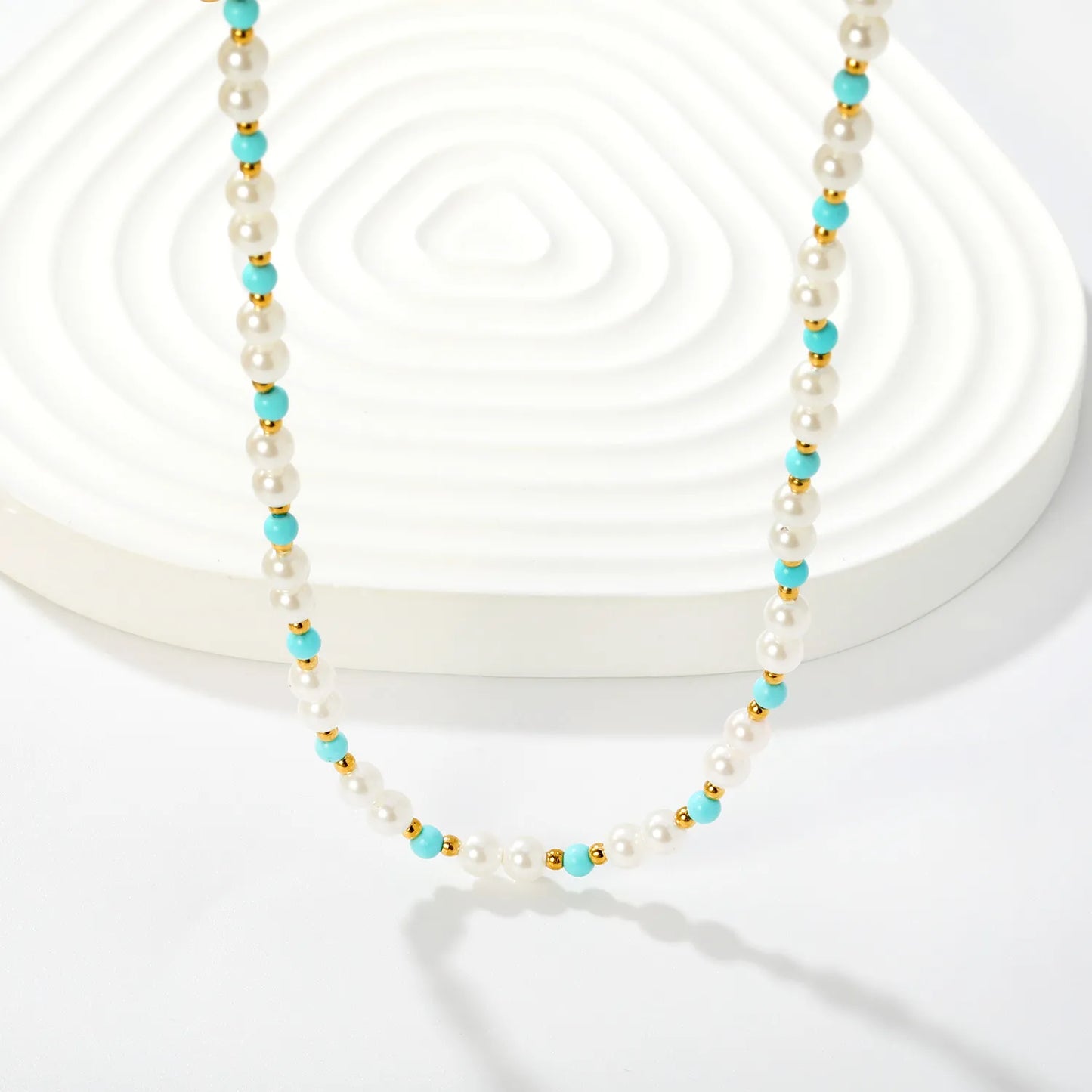 Pearl & Turquoise Beaded Strand Necklace With Gold Spacer Beads | l Boho Choker for Bulk Order