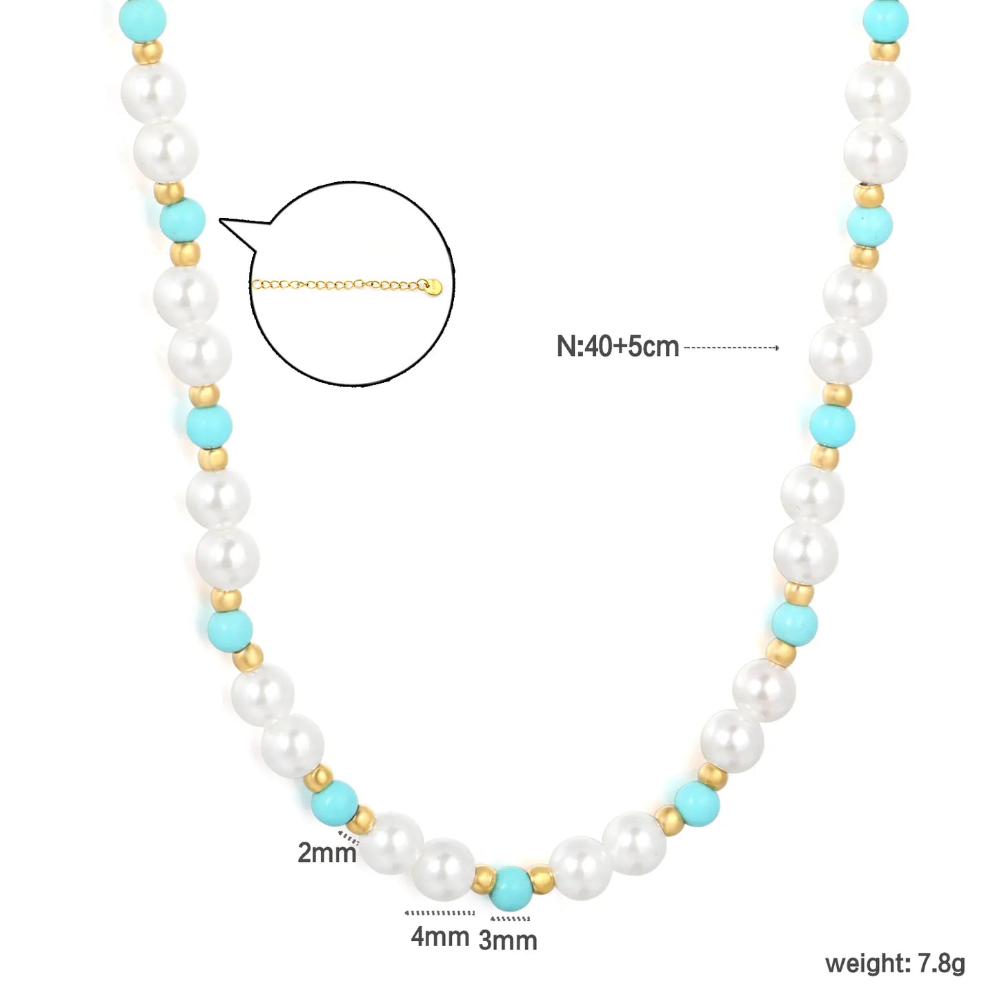 Pearl & Turquoise Beaded Strand Necklace With Gold Spacer Beads | l Boho Choker for Bulk Order