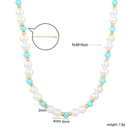 Pearl & Turquoise Beaded Strand Necklace With Gold Spacer Beads | l Boho Choker for Bulk Order