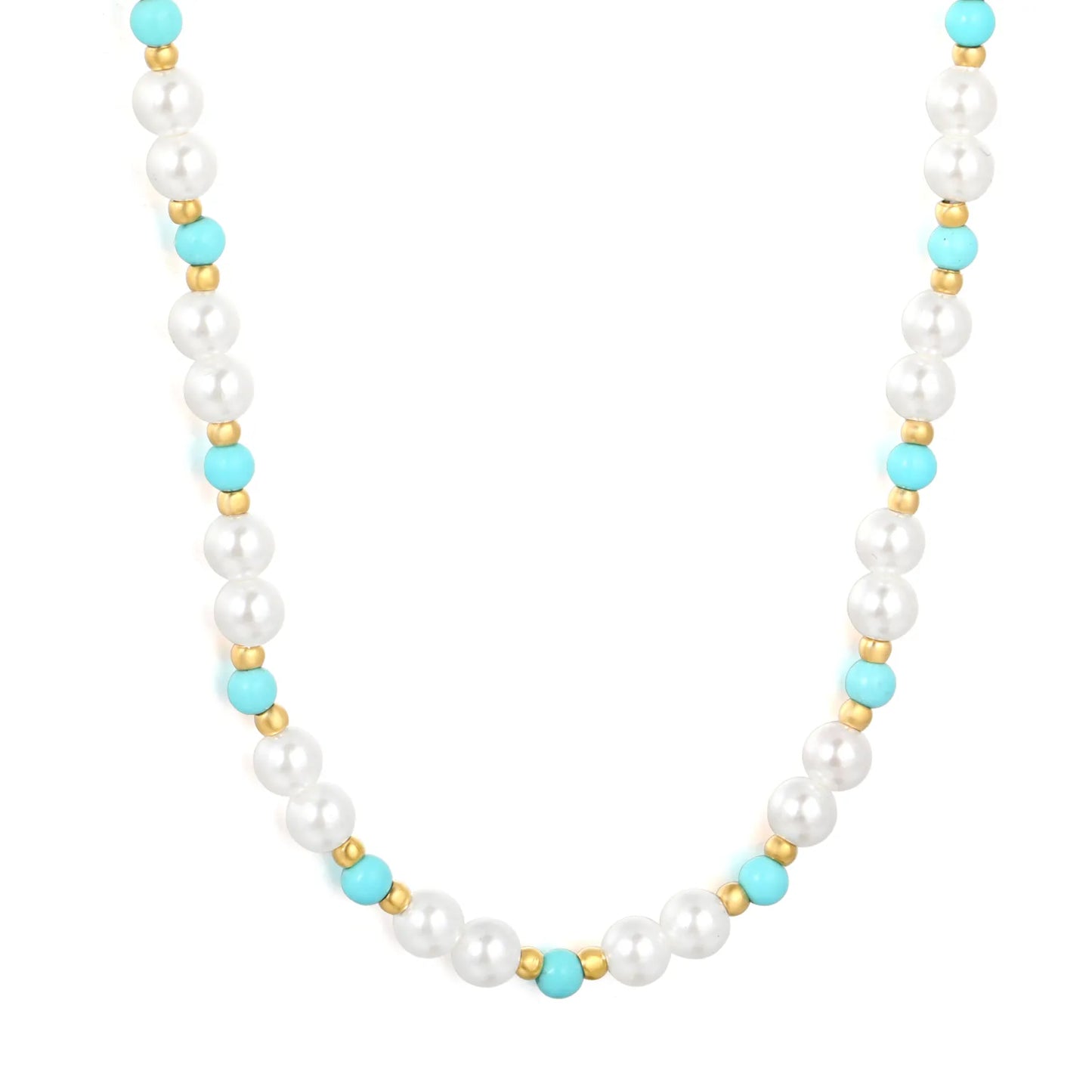 Pearl & Turquoise Beaded Strand Necklace With Gold Spacer Beads | l Boho Choker for Bulk Order