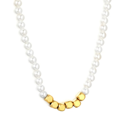 Wholesale Dainty Pearl With Faceted Gold Bead Accent Necklace |  18K Gold Plated Stainless Steel | MOQ 12