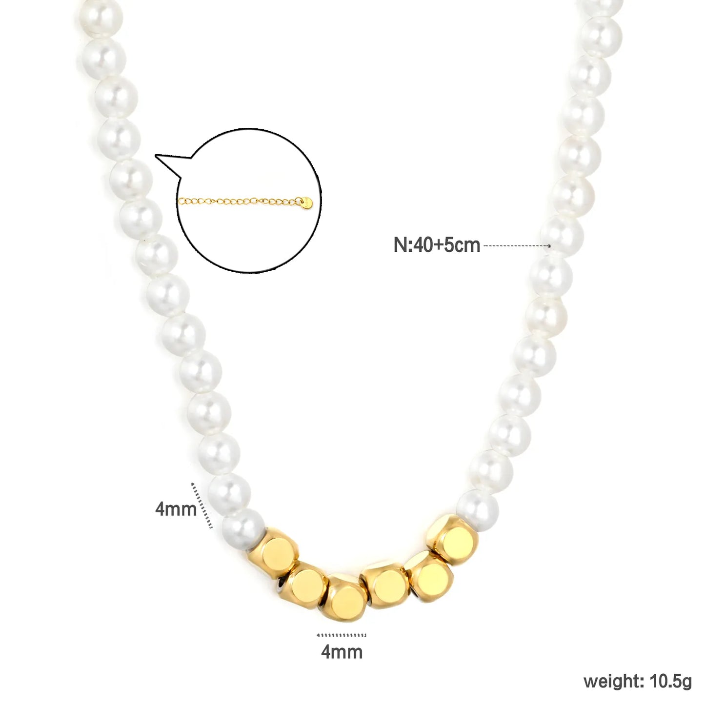 Wholesale Dainty Pearl With Faceted Gold Bead Accent Necklace |  18K Gold Plated Stainless Steel | MOQ 12