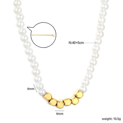 Wholesale Dainty Pearl With Faceted Gold Bead Accent Necklace |  18K Gold Plated Stainless Steel | MOQ 12