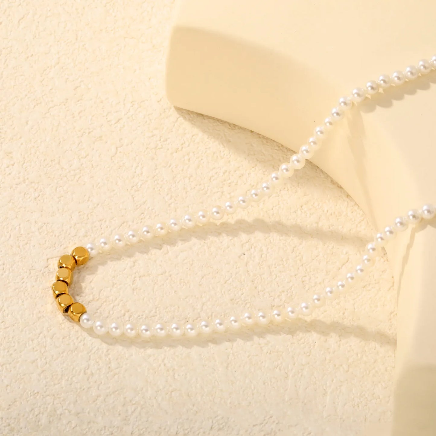 Wholesale Dainty Pearl With Faceted Gold Bead Accent Necklace |  18K Gold Plated Stainless Steel | MOQ 12