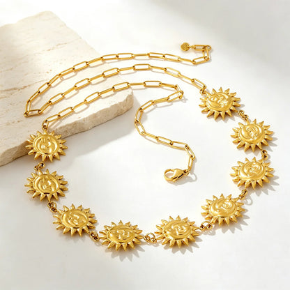 Sun Face Medallion Waist Chain | 18K Gold Plated Stainless Steel Boho Summer Body Chain Wholesale