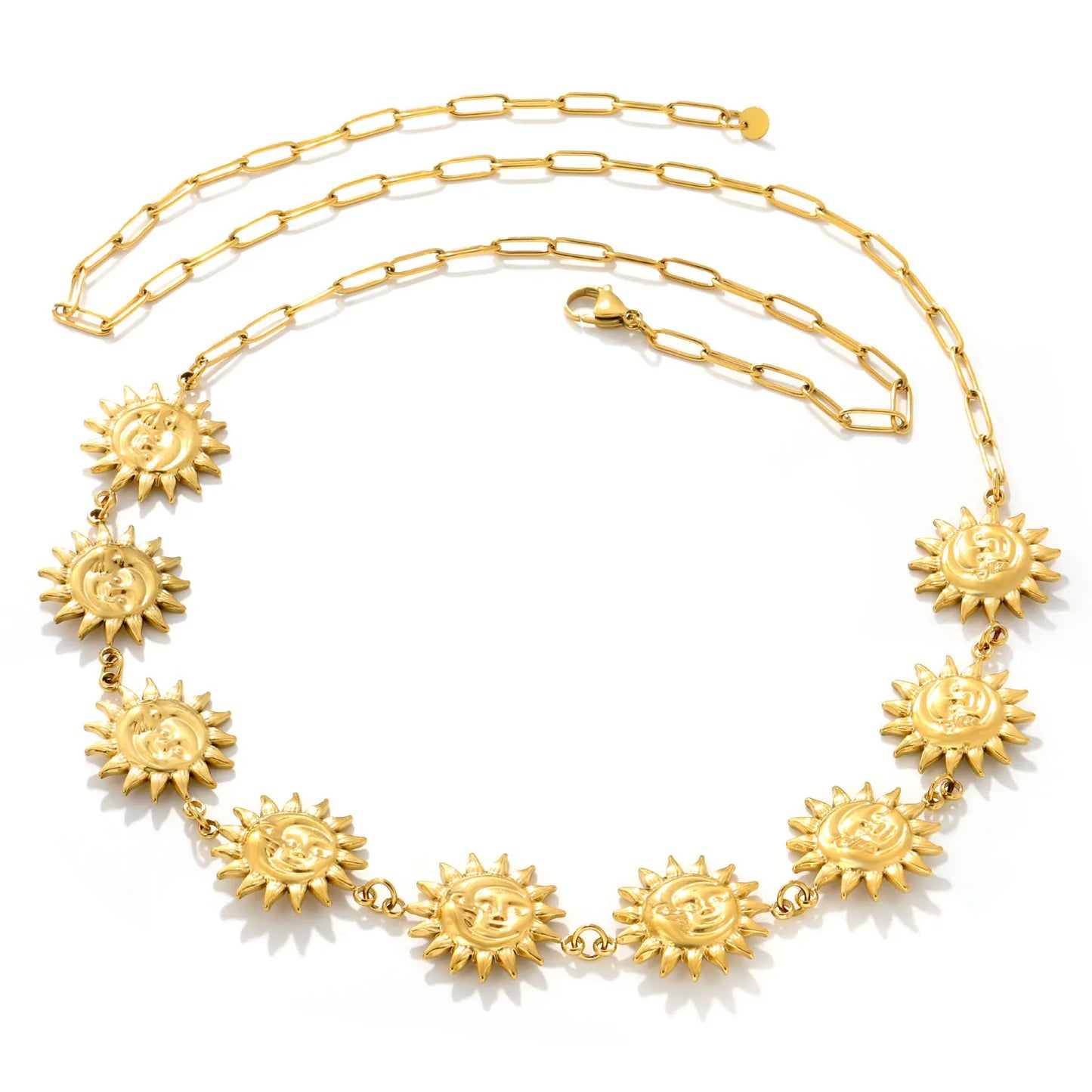 Sun Face Medallion Waist Chain | 18K Gold Plated Stainless Steel Boho Summer Body Chain Wholesale