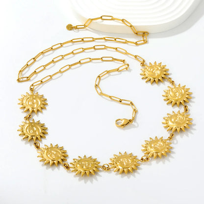 Sun Face Medallion Waist Chain | 18K Gold Plated Stainless Steel Boho Summer Body Chain Wholesale