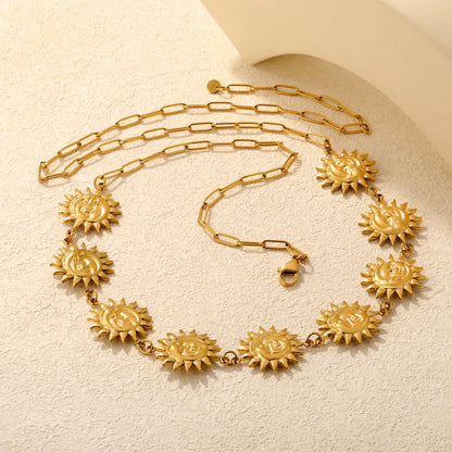 Sun Face Medallion Waist Chain | 18K Gold Plated Stainless Steel Boho Summer Body Chain Wholesale