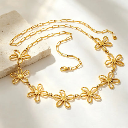 Cut‑Out Outline Flower Waist Chain | 18K Gold Plated Stainless Steel Boho Floral Body Chain Wholesale