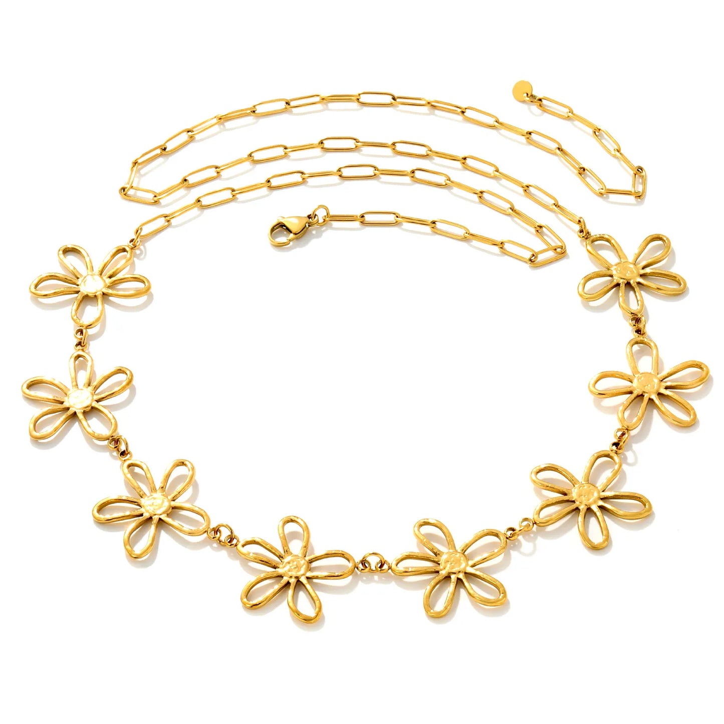 Cut‑Out Outline Flower Waist Chain | 18K Gold Plated Stainless Steel Boho Floral Body Chain Wholesale