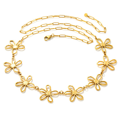 Cut‑Out Outline Flower Waist Chain | 18K Gold Plated Stainless Steel Boho Floral Body Chain Wholesale