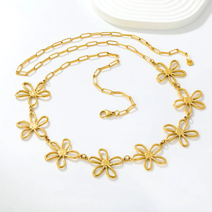 Cut‑Out Outline Flower Waist Chain | 18K Gold Plated Stainless Steel Boho Floral Body Chain Wholesale
