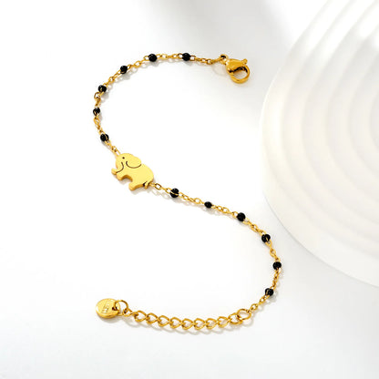 Wholesale Elephant Charm Enamel Station Bracelet | Black/White/Red Beads